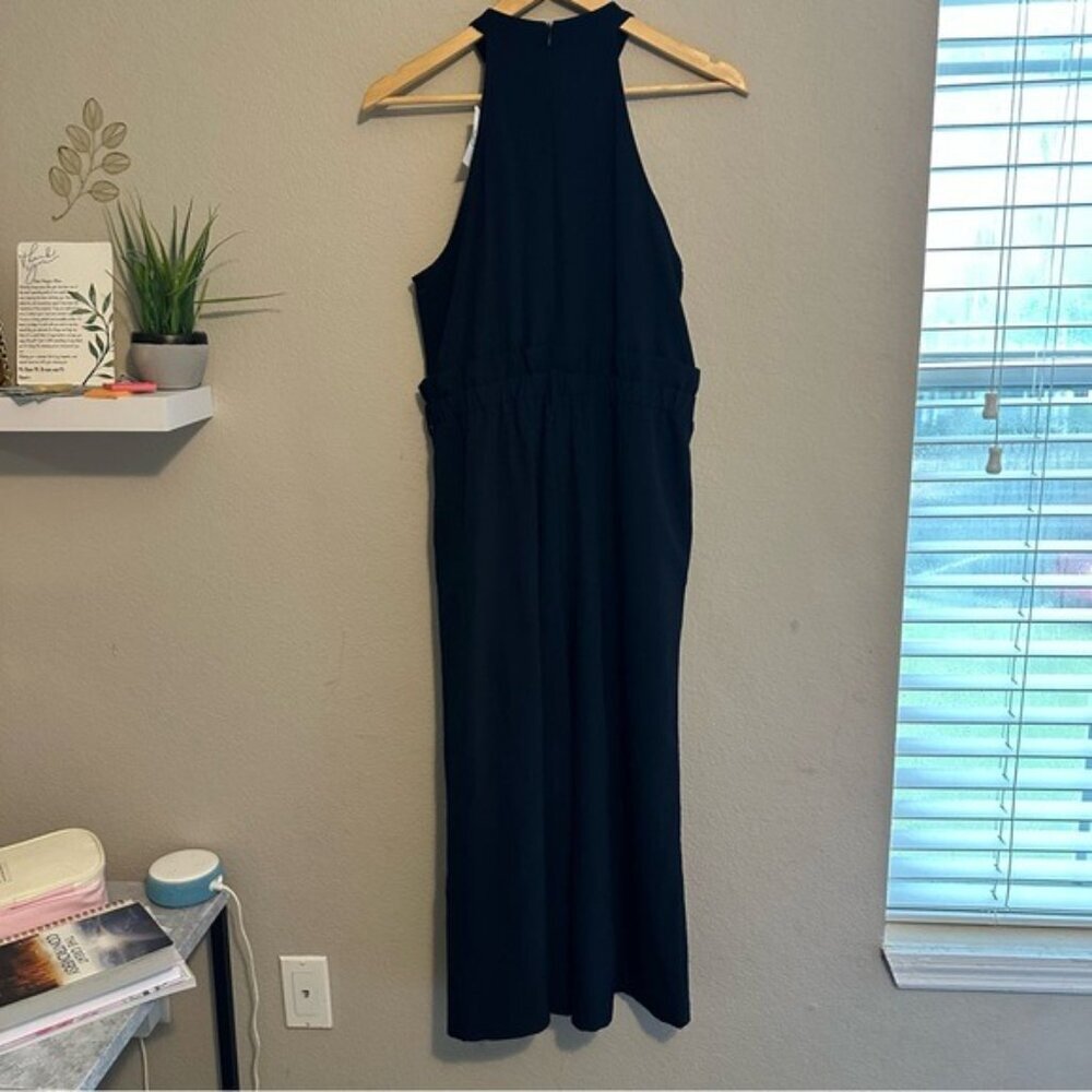 Cato Navy Ruffle Jumpsuit M Halter Wide-Leg | Elegant Chic Coquette NWT - Picture 3 of 10